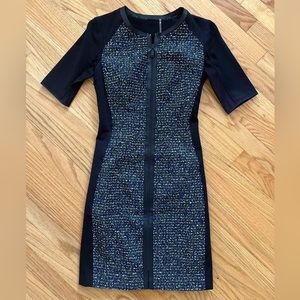 Elie Tahari Tweed and Leather Zip Up Dress size 0